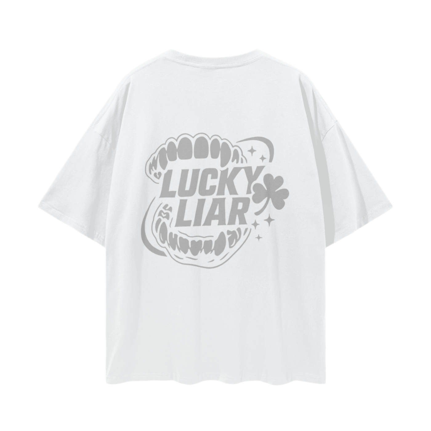 Lucky Liar Engraved Silver Grillz Oversize Deep Drop Shoulder Tee