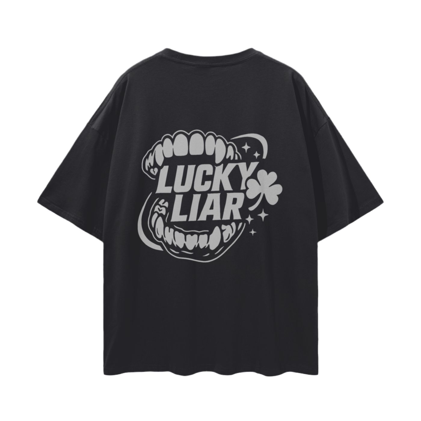 Lucky Liar Engraved Silver Grillz Oversize Deep Drop Shoulder Tee